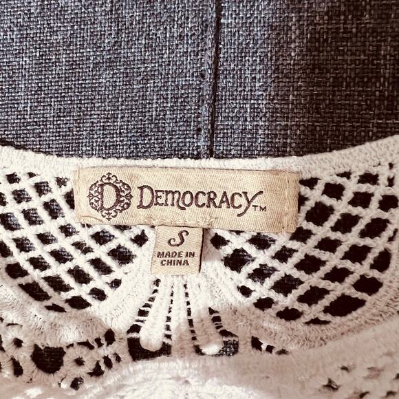 Democracy Sweater Women Small Cream Lace Collar Cable Knit Cottage Hippie Boho - Picture 4 of 6